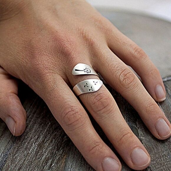 NEW Dandelion sterling silver wish flower ring - Picture 3 of 8